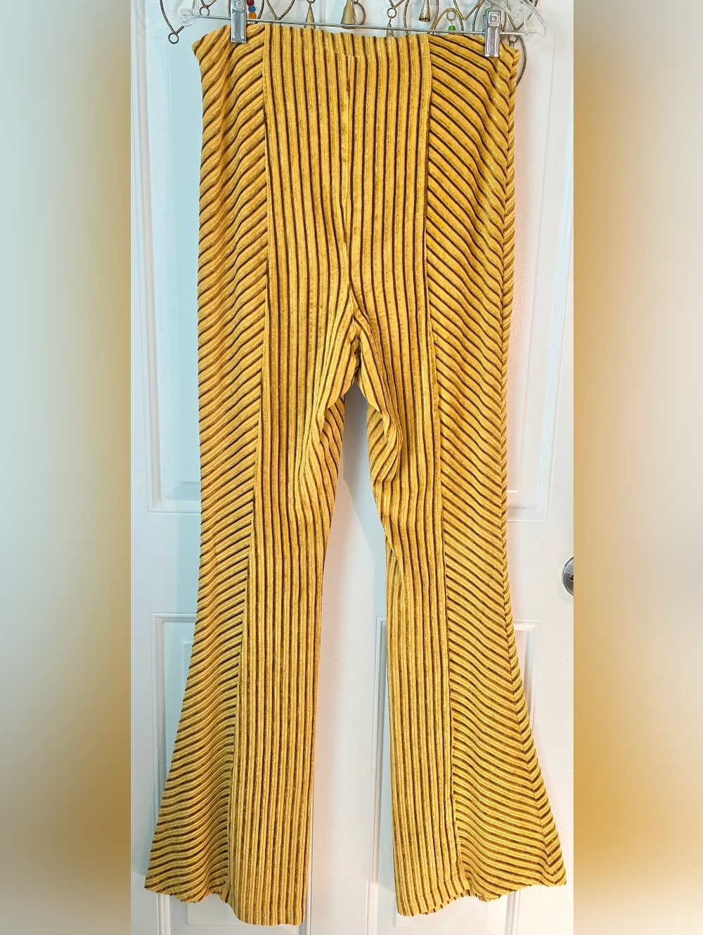 Free People Penny Pull On Velvet Ribbed Flare Pants Womens M Mustard Retro Stret - Picture 2 of 13
